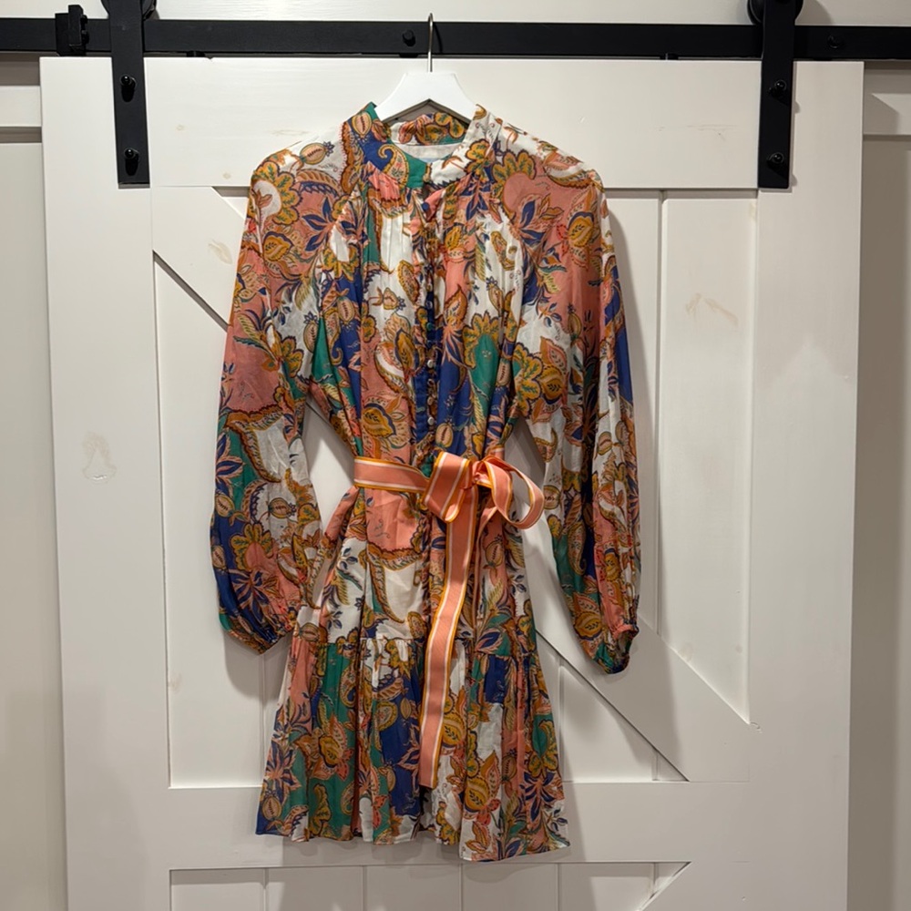 ANTONIO MELANI Orange and Blue Long Sleeve Sundress